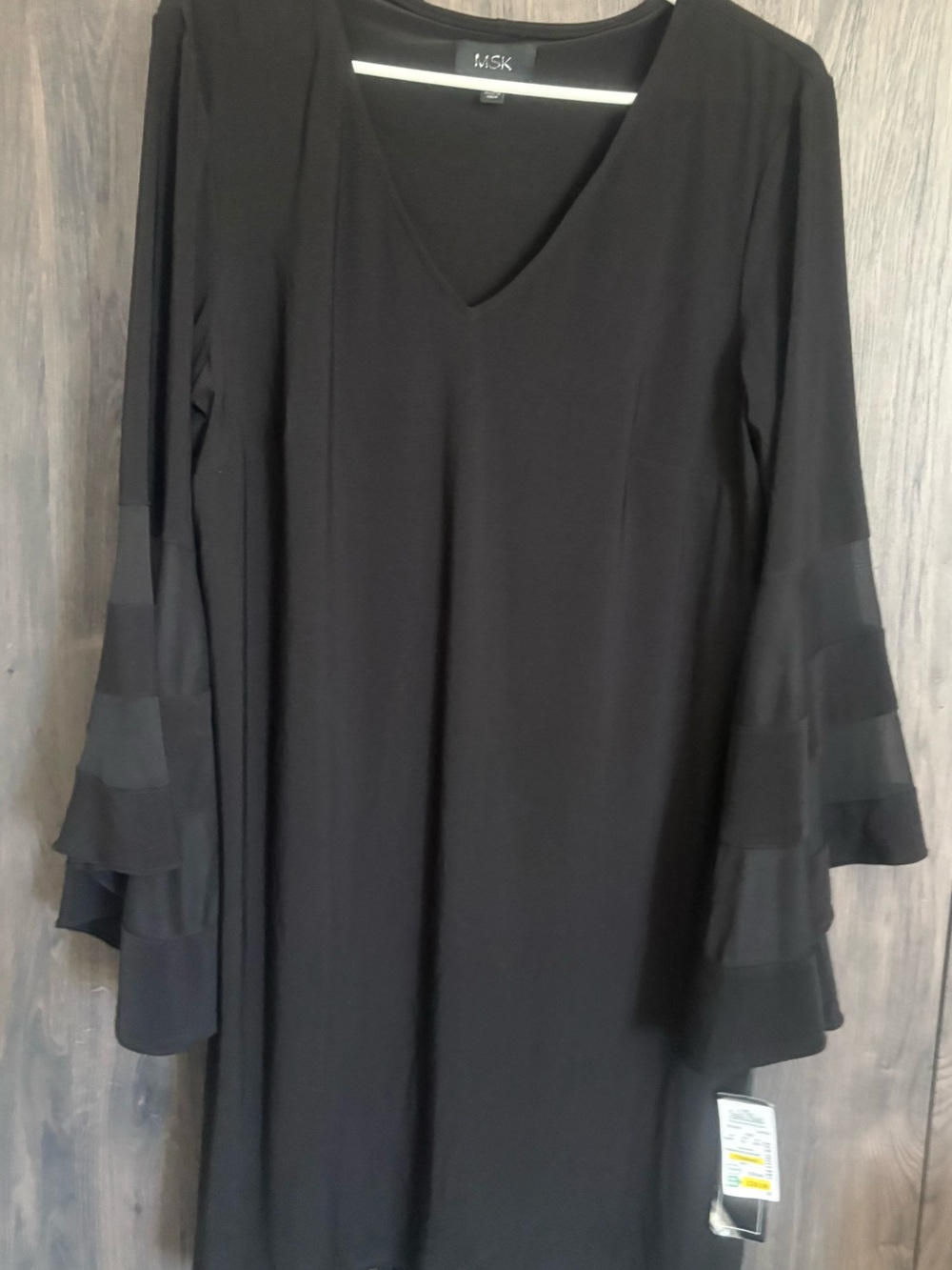 MSK Black V-Neck Tiered Bell Sleeve Dress